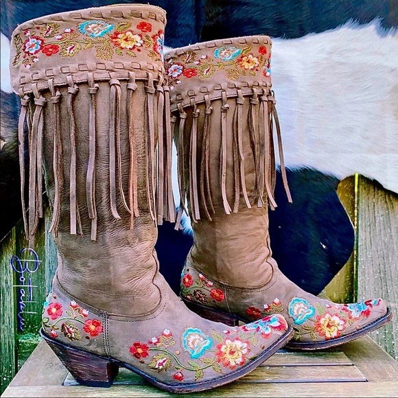Old Gringo Shoes - OLD GRINGO Rare Fringe Floral Embroidered Tall High Heel Western Cowboy Boots